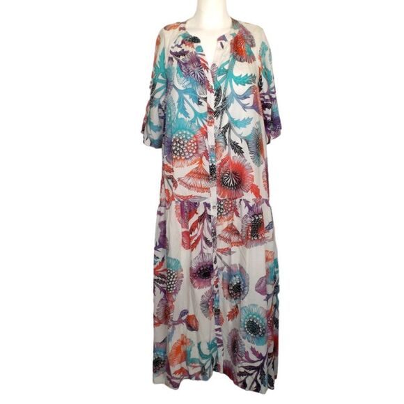 new TUGBOAT/Anthro Dress, M, Midi/Tiered Skirt, Multicolor Floral, Buttons - Picture 8 of 14